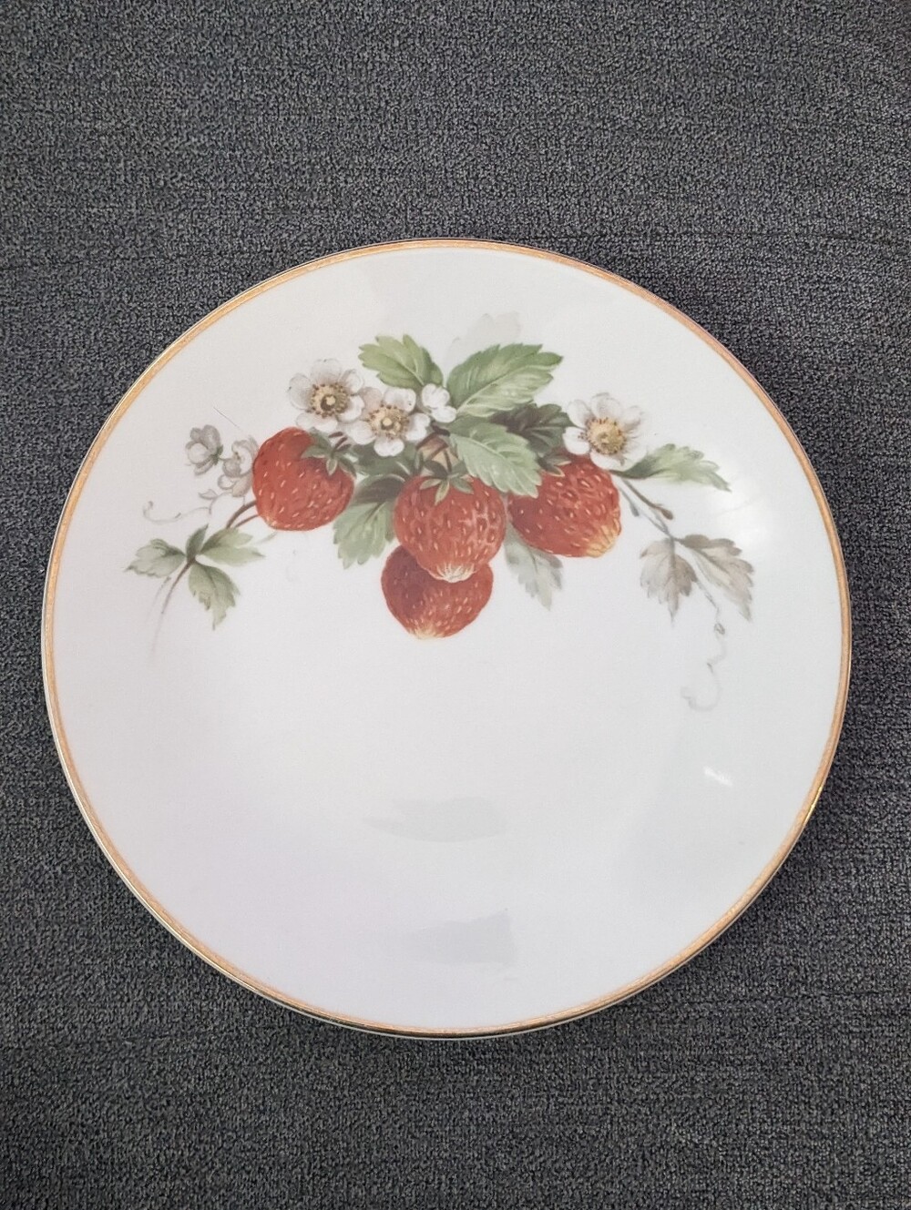 Strawberry Blossom Dessert Plate with Gold Trim